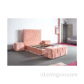 Pink Beludru Bed Fabric Bed Grosir Set Kamar Tidur